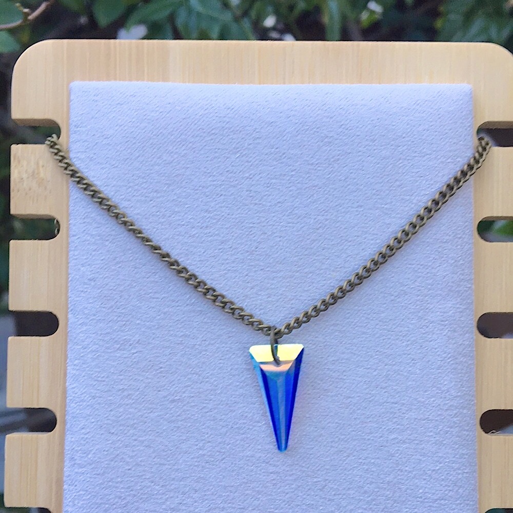 Aurora Borealis Crystal Spike Antique Brass Drop Pendant Necklace - Picture 5 of 9